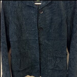 Elegant Dark Green Textured Leather Blazer